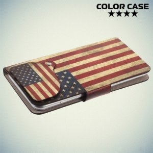 Чехол книжка для телефона 5.2-5.5 дюйма универсальный - с рисунком Американский флаг