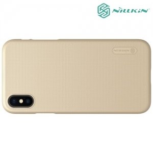 Чехол накладка Nillkin Super Frosted Shield для iPhone Xs / X - Золотой 