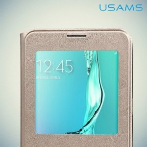 Чехол USAMS Muge S View Cover с умным окном для Samsung Galaxy Edge Plus золотой