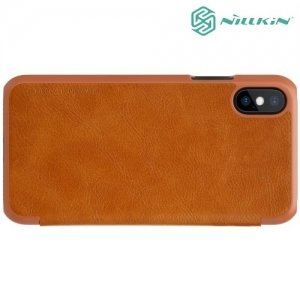 Nillkin Qin Series кожаный чехол книжка для iPhone Xs / X - Коричневый 