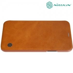 Nillkin Qin Series кожаный чехол книжка для iPhone Xs / X - Коричневый 