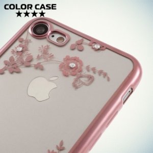 Силиконовый чехол для iPhone 8/7 c цветами и стразами