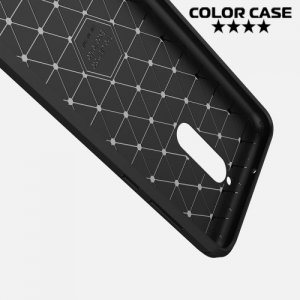 Жесткий силиконовый чехол для Huawei Mate 10 Lite с карбоновыми вставками - Черный