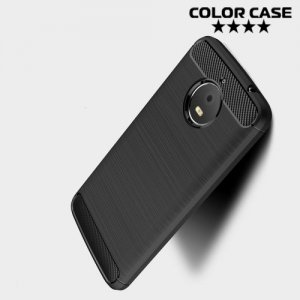 Жесткий силиконовый чехол для Motorola Moto E4 Plus с карбоновыми вставками - Черный