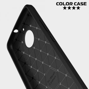 Жесткий силиконовый чехол для Motorola Moto E4 с карбоновыми вставками - Черный
