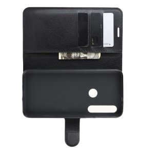 Чехол книжка кошелек с отделениями для карт и подставкой для Motorola Moto G8 Plus - Черный