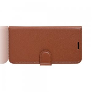 Чехол книжка кошелек с отделениями для карт и подставкой для Motorola Moto G8 Plus - Коричневый