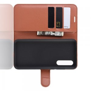 Чехол книжка кошелек с отделениями для карт и подставкой для Xiaomi Mi A3 - Коричневый