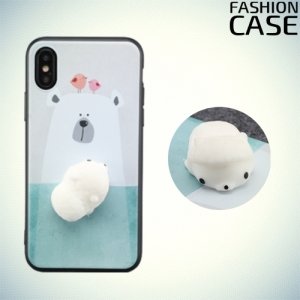 3D силиконовый чехол антистресс для iPhone Xs / X - Мишка