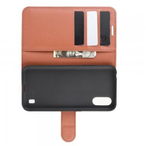 Чехол книжка кошелек с отделениями для карт и подставкой для Samsung Galaxy A01 - Коричневый
