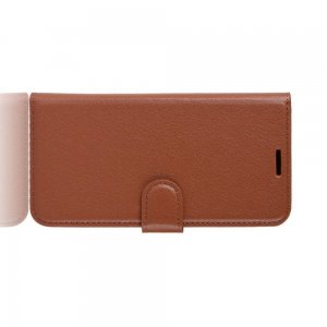 Чехол книжка кошелек с отделениями для карт и подставкой для Xiaomi Mi Note 10 - Коричневый