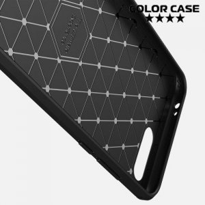 Жесткий силиконовый чехол для Huawei Honor 10 с карбоновыми вставками - Черный