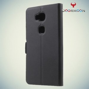 Чехол книжка для Huawei Honor 5X с скрытой боковой магнитной застежкой - Черный