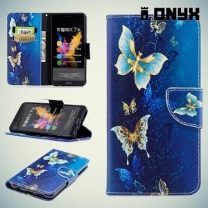 Чехол книжка для Huawei Honor 7X - Бабочки на синем