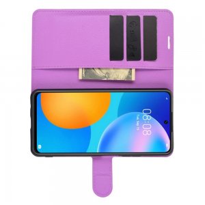 Чехол книжка для Huawei P Smart 2021 отделения для карт и подставка Фиолетовый