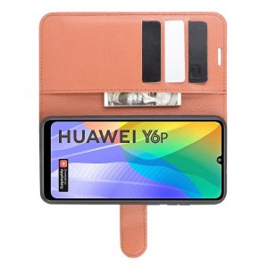 Чехол книжка для Huawei Y6p отделения для карт и подставка Коричневый