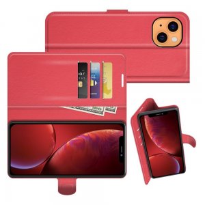 Чехол книжка для iPhone 13 отделения для карт и подставка Красный