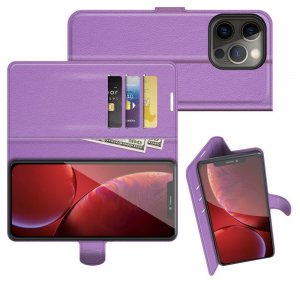 Чехол книжка для iPhone 13 Pro отделения для карт и подставка Фиолетовый