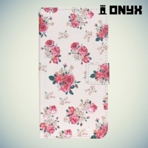 Чехол книжка для iPhone 8 Plus / 7 Plus - Розы на белом