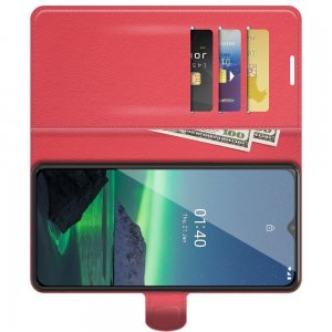 Чехол книжка для Nokia 1.4 отделения для карт и подставка Красный