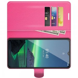 Чехол книжка для Nokia 1.4 отделения для карт и подставка Розовый