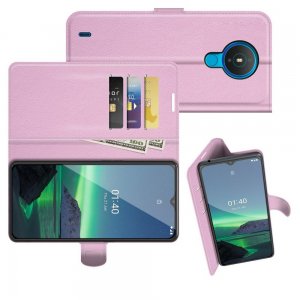 Чехол книжка для Nokia 1.4 отделения для карт и подставка Светло Розовый