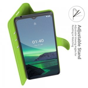 Чехол книжка для Nokia 1.4 отделения для карт и подставка Зеленый