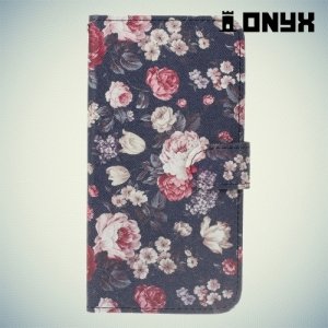 Чехол книжка для Nokia 8 - Розы на черном