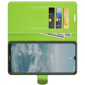 Чехол книжка для Nokia G10 / Nokia G20 отделения для карт и подставка Зеленый