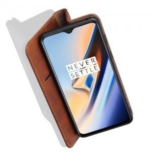 Чехол книжка для OnePlus 7 с магнитом и отделением для карты - Коричневый