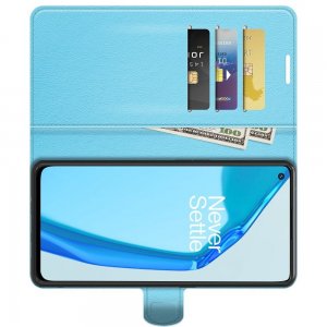 Чехол книжка для OnePlus 9R отделения для карт и подставка Синий