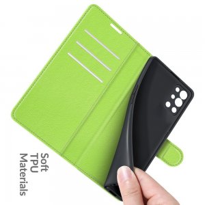 Чехол книжка для OnePlus 9R отделения для карт и подставка Зеленый
