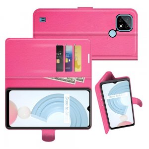 Чехол книжка для Realme C21 отделения для карт и подставка Розовый