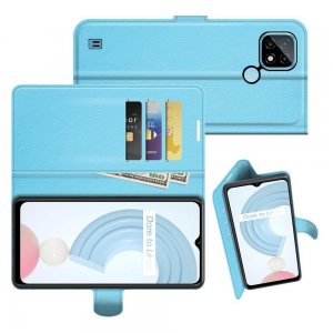 Чехол книжка для Realme C21 отделения для карт и подставка Синий