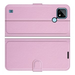Чехол книжка для Realme C21 отделения для карт и подставка Светло Розовый