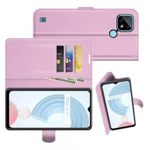 Чехол книжка для Realme C21 отделения для карт и подставка Светло Розовый