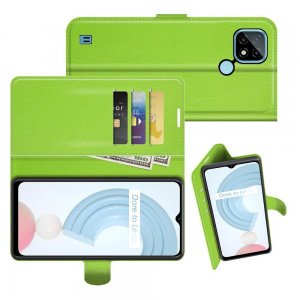 Чехол книжка для Realme C21 отделения для карт и подставка Зеленый