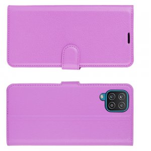 Чехол книжка для Samsung Galaxy A12 отделения для карт и подставка Фиолетовый