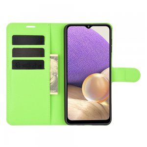 Чехол книжка для Samsung Galaxy A32 отделения для карт и подставка Зеленый