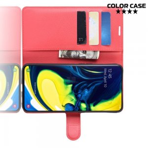 Чехол книжка для Samsung Galaxy A80 отделения для карт и подставка Красный