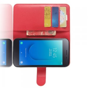 Чехол книжка для Samsung Galaxy J2 Core (2020) отделения для карт и подставка Красный