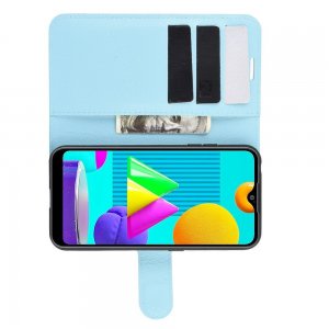 Чехол книжка для Samsung Galaxy M01 отделения для карт и подставка Синий