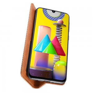 Чехол книжка для Samsung Galaxy M31 с магнитом и отделением для карты - Коричневый