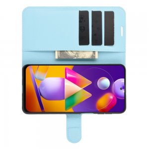 Чехол книжка для Samsung Galaxy M31s отделения для карт и подставка Синий
