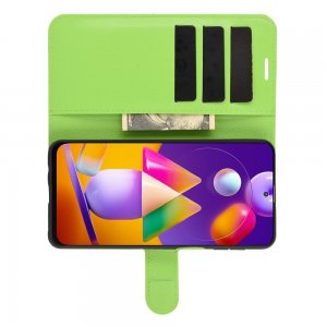 Чехол книжка для Samsung Galaxy M31s отделения для карт и подставка Зеленый