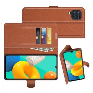 Чехол книжка для Samsung Galaxy M32 отделения для карт и подставка Коричневый