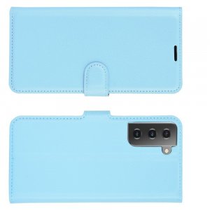 Чехол книжка для Samsung Galaxy S21 Plus / S21+ отделения для карт и подставка Синий
