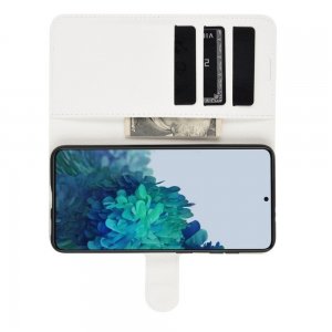 Чехол книжка для Samsung Galaxy S21 отделения для карт и подставка Белый