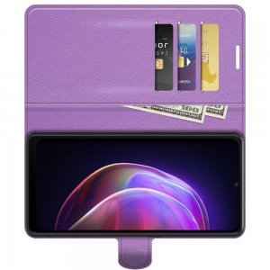 Чехол книжка для Vivo v21 отделения для карт и подставка Фиолетовый