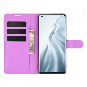 Чехол книжка для Xiaomi Mi 11 отделения для карт и подставка Фиолетовый